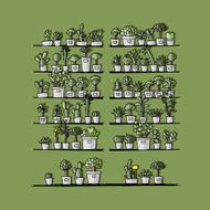 Shelves with plants in pots sketch for your design