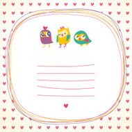 Owls doodle frame and hearts seamless background