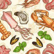 background with seafood and basil