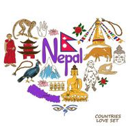 Nepal symbols in heart shape concept N2