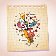 robot idea concept note paper cartoon sketch