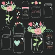 Hand Draw Chalkboard Wedding Mason Jar- Illustration