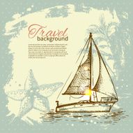 Travel hand drawn vintage tropical design N2