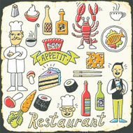 Restaurant vintage colorful doodle set on card 2 Hand drawn N2