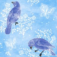 Birds and flowers on a water color background