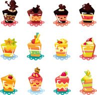 cartoon cup cake icons set