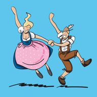 Lederhosen Dirndl Dancing Couple