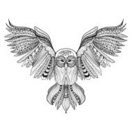 Zentangle stylized Black Owl Hand Drawn vector illustration iso N2