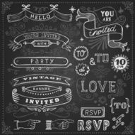 Set of hand drawn frames and banners on chalkboard