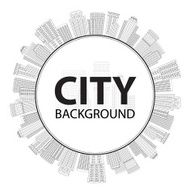 Seamless circular frame of line skyscrapers Black and white N2