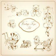 Retro toys drawn icons set N2