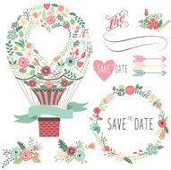 Vintage Flowers Hot Air Balloon-Illustration