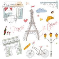Paris symbols postcard hand drawn N3