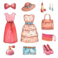 Collection of watercolor dresses and accessories N2