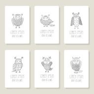 Set of cards invitation with hand drawn vector owls