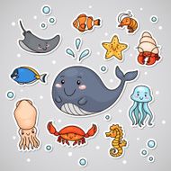 Sticker with sea animals