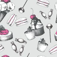 Vintage sweet cake and candies background Seamless