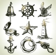 Sea set of nautical design elements N3