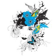 Girl with flowers and leaves