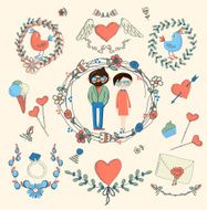 Vintage frames and hand-drawn Love decorative elements set N9