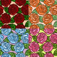 set of seamless background roses leaves in old style