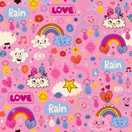 clouds rainbows birds rain love hearts cartoon pattern N2