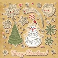 Vintage card with a set of Christmas items