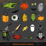 Hand drawn Halloween doodles collection set