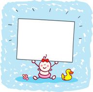 baby girl holding blank banner cartoon