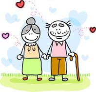 valentine&#039;s senior lover couple holding hands cartoon (grandfather grandmother)