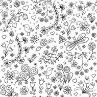 Floral black and white seamless pattern