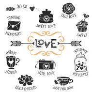 Vintage decorative love badges with lettering N2