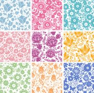 Nine Spring Flowers Seamless Patterns Set