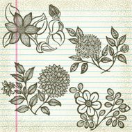 Set of Hand-Drawn Flowers on Old Paper N2