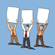 Three Businessmen Holding Blank Sign