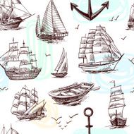 Ships and boats sketch seamless pattern N2