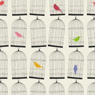 seamless birdcages and colorful birds wallpaper pattern
