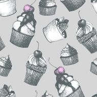 Seamless Hand drawn pattern with cupcakes