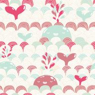 Cute cartoon whale and waves seamless pattern