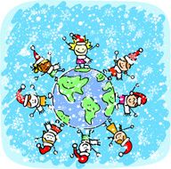 children celebrating christmas cartoon illustration N2