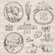 hand drawn vintage set Valentine&#039;s Day