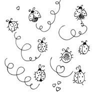 Ladybugs and lines cartoon set