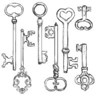 Vector Set of Sketch Antique Keys