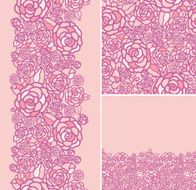 Pink roses texture seamless patterns set