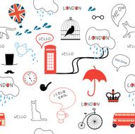 line art hand drawn english pattern on white background