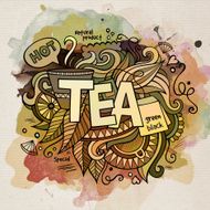 Tea watercolor cartoon hand lettering and doodles elements