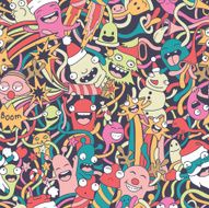 Christmas seamless pattern with cute crazy monsters