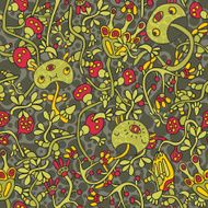 Seamless pattern with psychedelic mushrooms