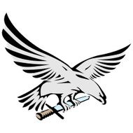 flying eagle holding a sword vector