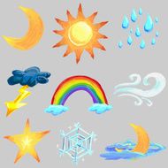 Weather icon collection in colour sketch style